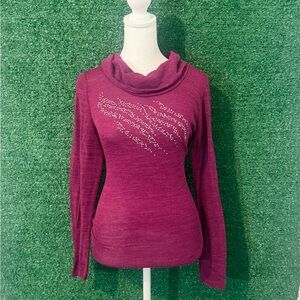 New Directions Magenta Cowl Neck Sweater with Rhinestone Accents
